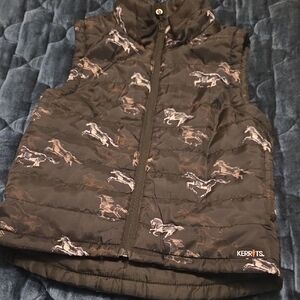 Kerrits Kids Black Horse-Print Reversable Puffer Vest
